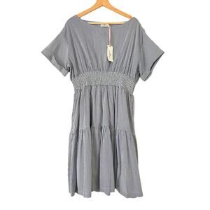 NWT Vineyard Vines Smocked Waist Striped Women's Dress Summer A-Line Large